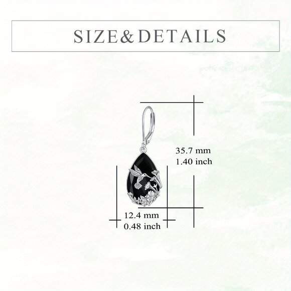 Hummingbird Earrings S925 Sterling Silver Black Dangle Drop Earrings - Picture 2 of 4